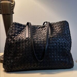 Chic Black Woven Tote Bag